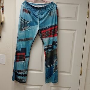 Women's Blue Patchwork Boot Cut Pants